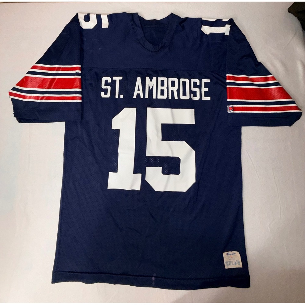 Champion Football Jersey Men Large Navy Blue St. Ambrose 15 Mesh Vintage USA
